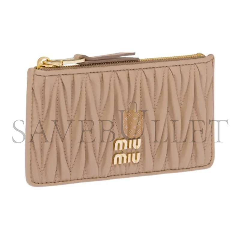 MIU MIU MATELASSÉ ZIPPERED SOLID COLOR LOGO LEATHER WALLET 5MB006-F0770 (15*8cm)